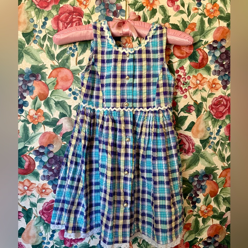 Rachel’s kids, Vintage Cotton Plaid Dress, Girls 6